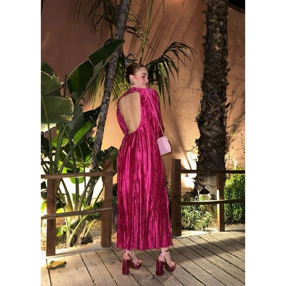 Laagam Arizona Dress Womens Medium Pink Open Back Maxi Textured Party Gown - Picture 2 of 12